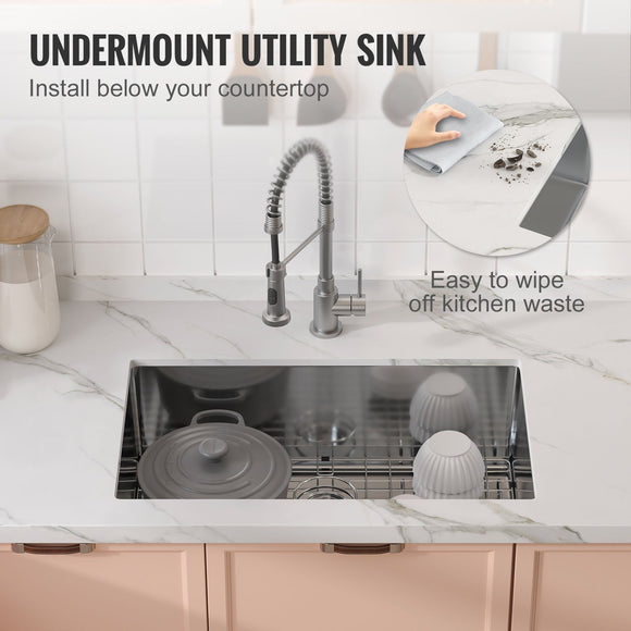 Kitchen Sink, 304 Stainless Steel Drop-In Sinks, Undermount Single Bowl Basin with Accessories(Pack of 3), Household Dishwasher Sinks for Workstation, RV, Prep Kitchen, and Bar Sink, 30 inch