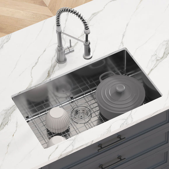Kitchen Sink, 304 Stainless Steel Drop-In Sinks, Undermount Single Bowl Basin with Accessories(Pack of 3), Household Dishwasher Sinks for Workstation, RV, Prep Kitchen, and Bar Sink, 30 inch