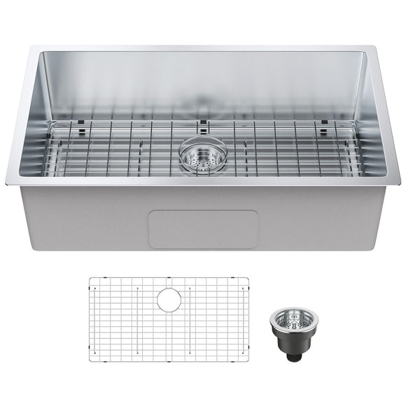 Kitchen Sink, 304 Stainless Steel Drop-In Sinks, Undermount Single Bowl Basin with Accessories(Pack of 3), Household Dishwasher Sinks for Workstation, RV, Prep Kitchen, and Bar Sink, 32 inch