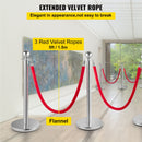 6PCS Red Rope Stanchion Silver Post Crowd Control Queue Line Barrier-4