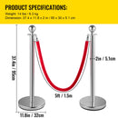 6PCS Red Rope Stanchion Silver Post Crowd Control Queue Line Barrier-7