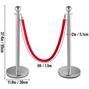 6PCS Red Rope Stanchion Silver Post Crowd Control Queue Line Barrier-8