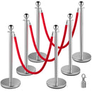 6PCS Red Rope Stanchion Silver Post Crowd Control Queue Line Barrier-9