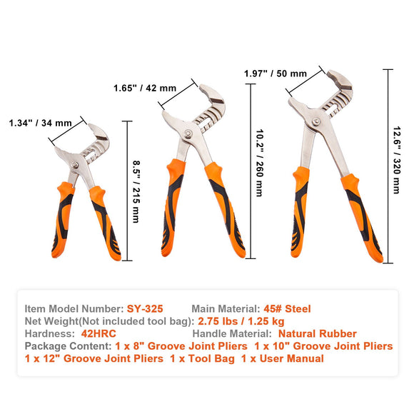 Groove Joint Pliers Set Water Pump Pliers 3-Piece 12