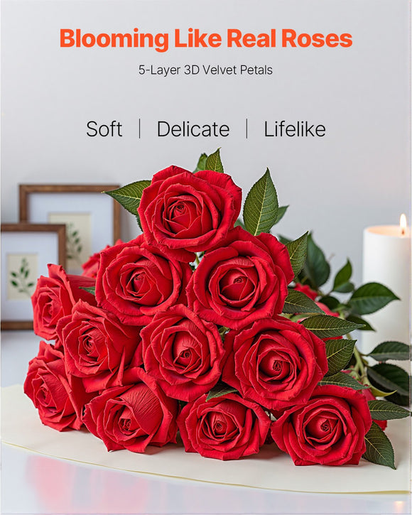 VEVOR 60 Pcs Red Roses Artificial Flowers Realistic Bouquet for Xmas Home Decor