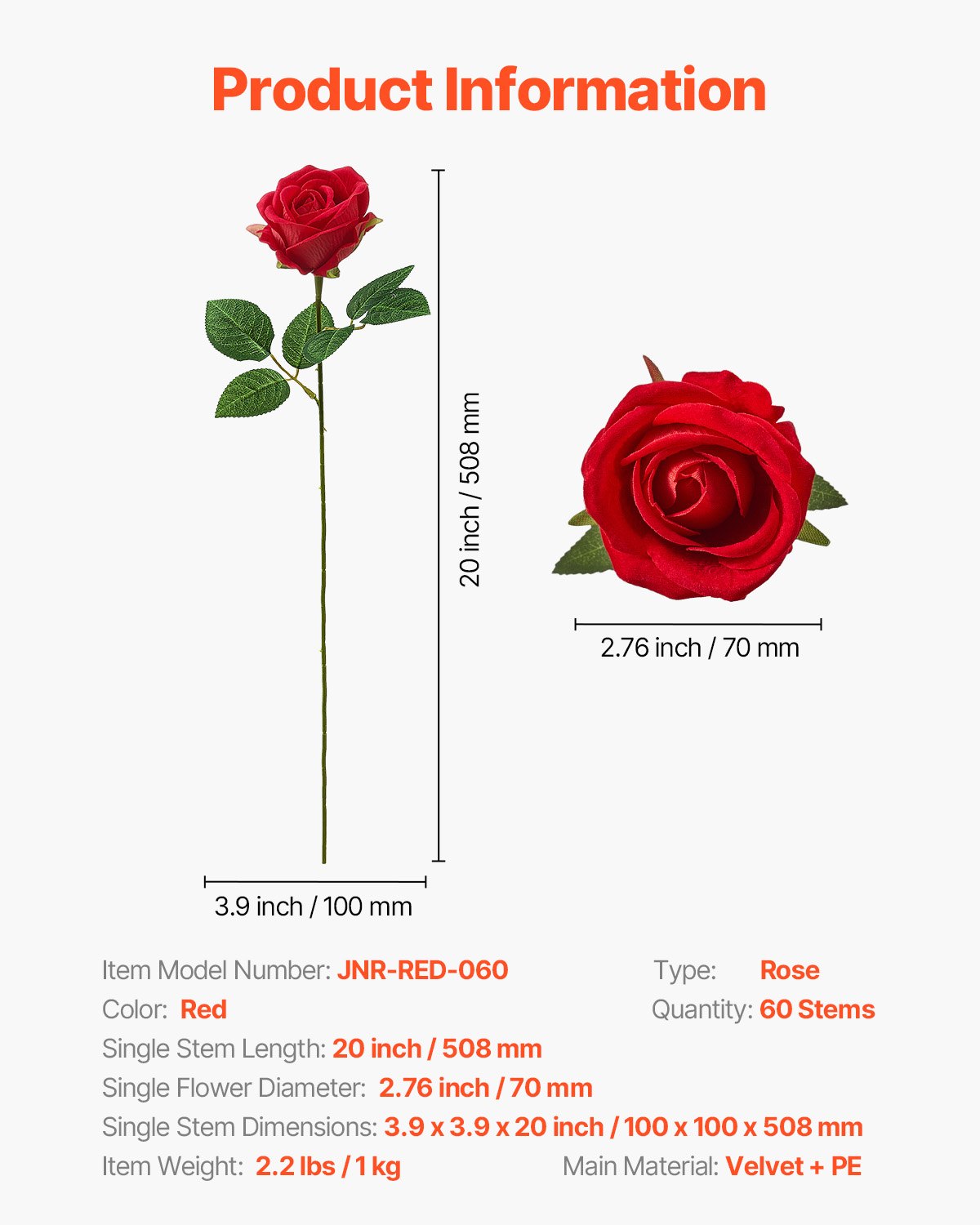 VEVOR 60 Pcs Red Roses Artificial Flowers Realistic Bouquet for Xmas Home Decor