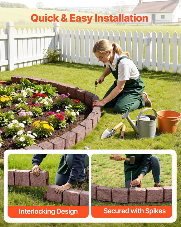 Fake Stone Landscape Edging1190 x 100 x 155mm Lawn Edging Fade-Resistant Brown