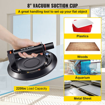 VEVOR Glass Suction Cup, 8'' Vacuum Suction Cup, 220lbs Load Capacity Vacuum Glass Lifter with Plastic Handle, Heavy-Duty Hand-Held Glass Lifter For Granite & Glass Lifting, With a free case - 0