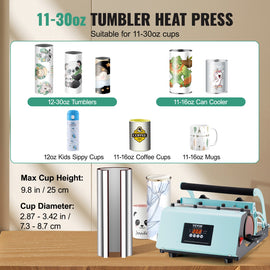 VEVOR Tumbler Heat Press Machine 11-30oz Mug Press Sublimation Tumblers Green - 0