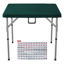 Mahjong Table with Mahjong Tiles Set, Fold-in-Half 4 Player Card Table with 144PCS Majiang Tiles and 3 Dice, Portable Bi-Folding Domino Table with Wear-Resistant Green Tabletop & Carrying Handle-1