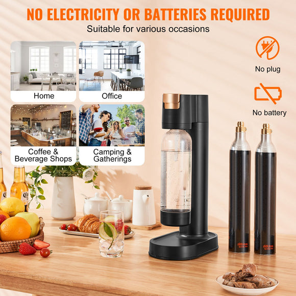 Sparkling Water Maker, Soda Maker Machine for Home Carbonating, Seltzer Water Starter Kit with BPA-free 1L PET Bottle, 2 CO2 Cylinders, Compatible with Mainstream Screw-in 60L CO2 Cylinder