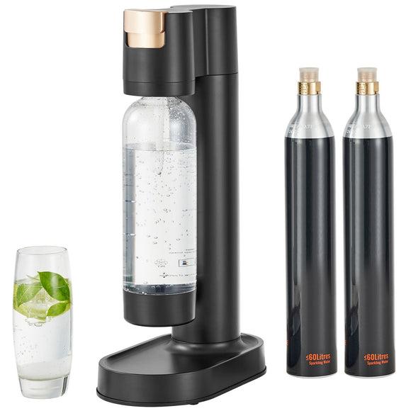 Sparkling Water Maker, Soda Maker Machine for Home Carbonating, Seltzer Water Starter Kit with BPA-free 1L PET Bottle, 2 CO2 Cylinders, Compatible with Mainstream Screw-in 60L CO2 Cylinder