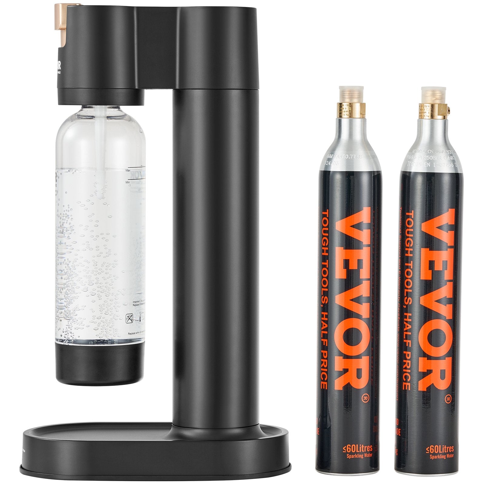 VEVOR Sparkling Water Maker, Soda Maker Machine for Home Carbonating, Seltzer Water Starter Kit with BPA-free 1L PET Bottle, 2 CO2 Cylinders, Compatible with Mainstream Screw-in 60L CO2 Cylinder