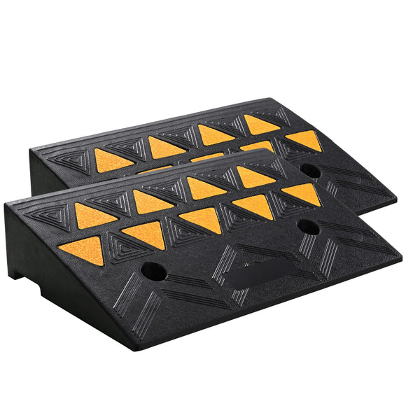 Rubber Curb Ramp 2 Pack, 11 cm Rise Height Heavy-Duty 15 tons Load Capacity Threshold Ramps, Driveway Ramps with Stable Grid Structure for Cars, Wheelchairs, Bikes, Motorcycles