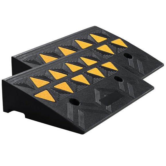 Rubber Curb Ramp 2 Pack, 11 cm Rise Height Heavy-Duty 15 tons Load Capacity Threshold Ramps, Driveway Ramps with Stable Grid Structure for Cars, Wheelchairs, Bikes, Motorcycles