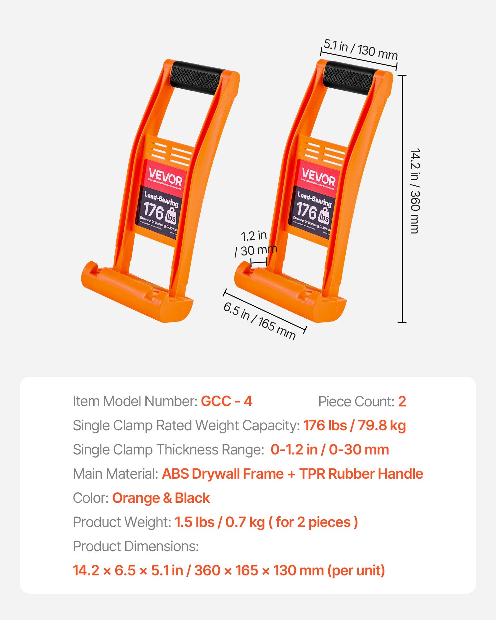 VEVOR Drywall Carrier 2 Pack Plywood Carriers Handles with 79.8 kg Load