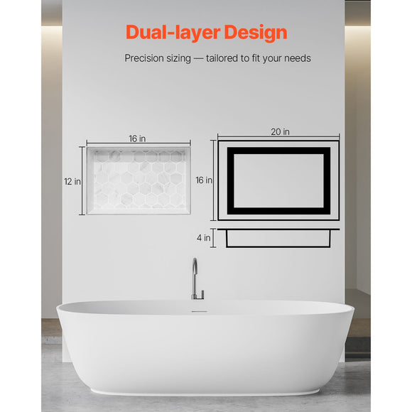Shower Niche 40.6 x 50.8 x 10.2 cm Recessed Wall Divider Shelf Bathroom