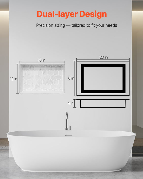 VEVOR Shower Niche 40.6 x 50.8 x 10.2 cm Recessed Wall Divider Shelf Bathroom