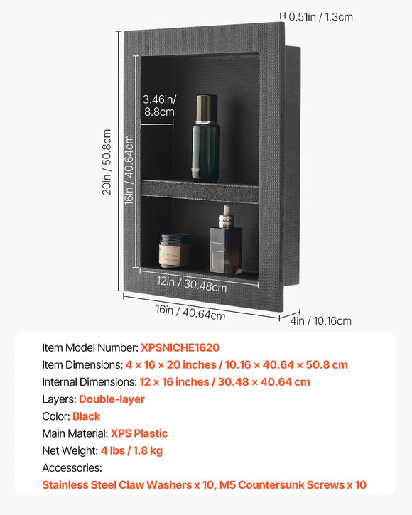 VEVOR Shower Niche 40.6 x 50.8 x 10.2 cm Recessed Wall Divider Shelf Bathroom