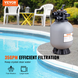 VEVOR Sand Filter, 16-inch, 406.4mm, Up to 35 GPM Flow Rate, Above Inground Swimming Pool Sand Filter System with 7-Way Multi-Port Valve, Filter, Backwash, Rinse, Recirculate, Waste, Winter, Closed Functions - 0