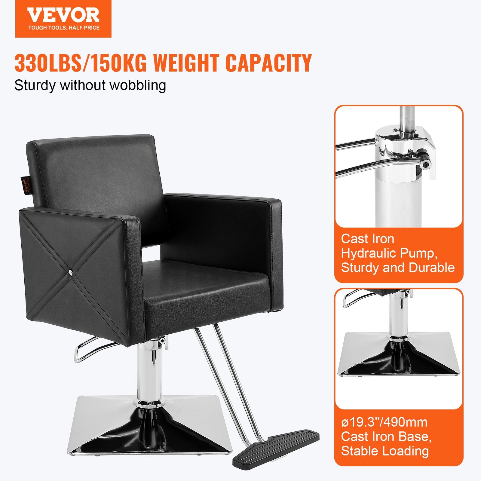 VEVOR Salon Chair, Barber Chair for Hair Stylist, Styling Chair with Heavy Duty Hydraulic Pump, Swivel Hair Salon Chair with Footrest for Beauty Spa Shampoo, Max Load Weight 330 lbs, Black - 0