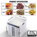 10 Trays Food Dehydrator Machine Stainless Steel 1000W Jerky Fruit Drying-7