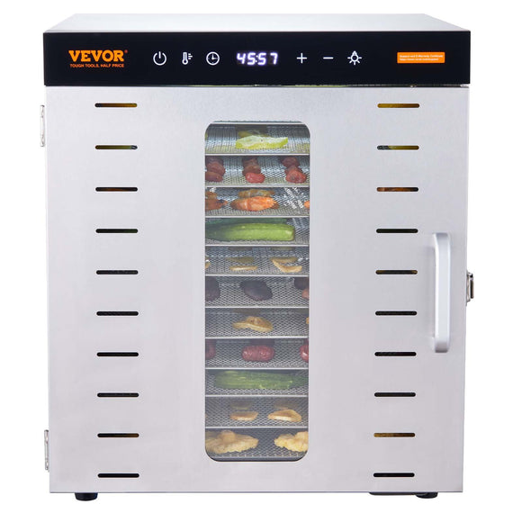 VEVOR 10 Trays Food Dehydrator Machine Stainless Steel 1000W Jerky Fruit Drying