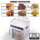 10 Trays Food Dehydrator Machine Stainless Steel 800W Jerky Fruit Drying-7
