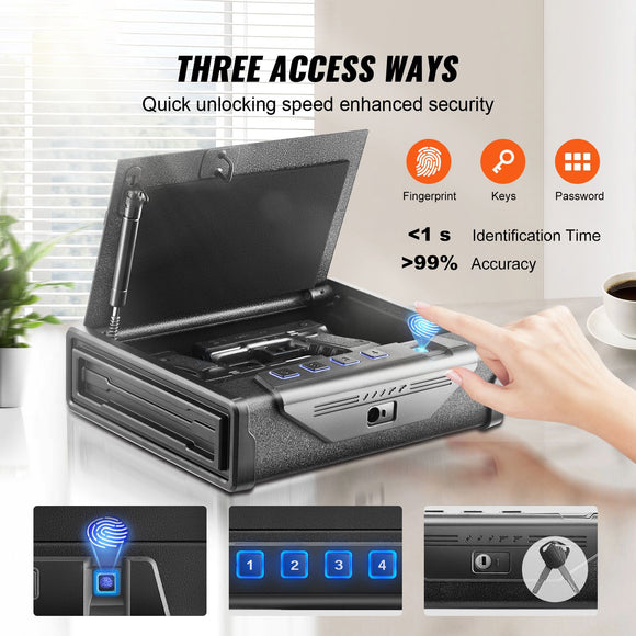 Gun Safe for Pistols Biometric Gun Safe with 3 Access Ways for 2 Pistols