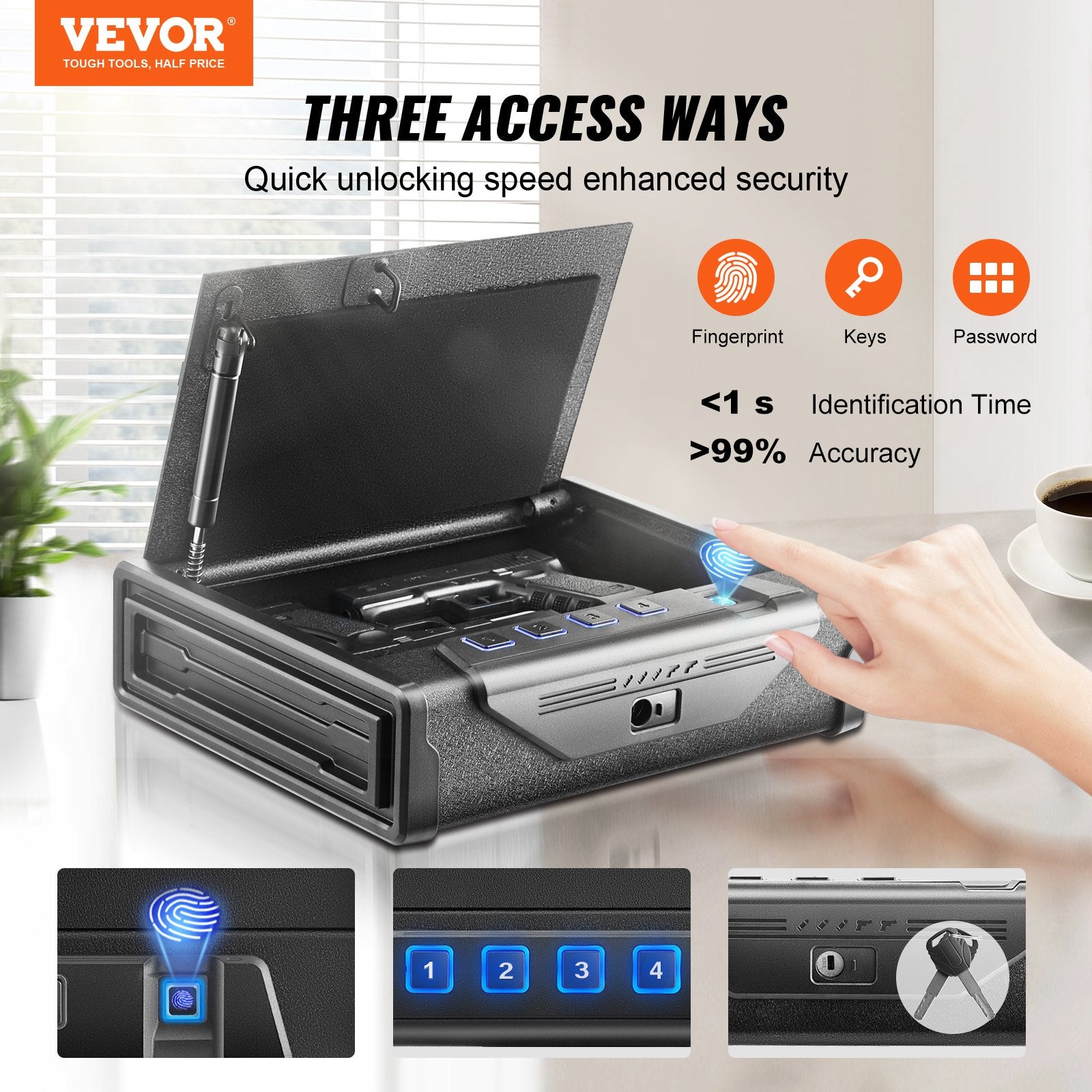 VEVOR Gun Safe for Pistols Biometric Gun Safe with 3 Access Ways for 2 Pistols - 0