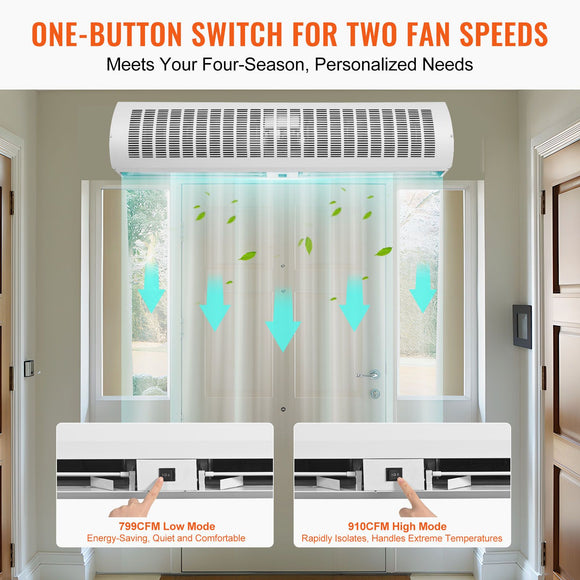 1.1m Commercial Indoor Air Curtain Super Power 2 Speeds 2292m_/h, UL Certified Wall Mounted Air Curtains for Doors, Indoor Over Door Fan with Heavy Duty Limit Switch, Easy-Install Unheated