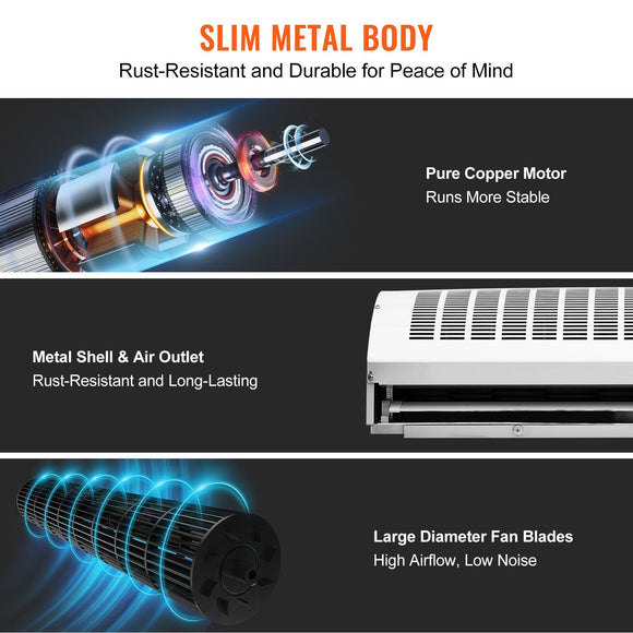 1.1m Commercial Indoor Air Curtain Super Power 2 Speeds 2292m_/h, UL Certified Wall Mounted Air Curtains for Doors, Indoor Over Door Fan with Heavy Duty Limit Switch, Easy-Install Unheated
