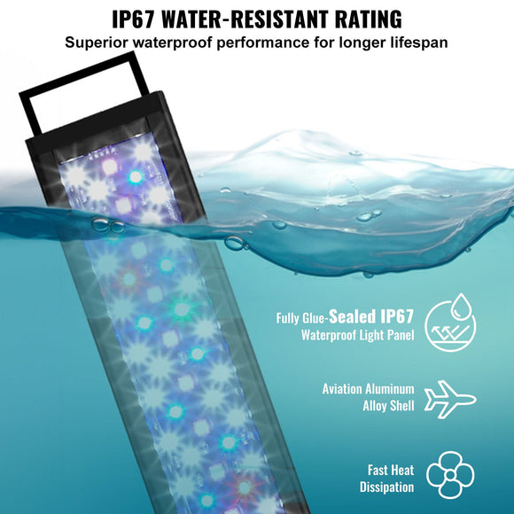 Aquarium Light, 14W Full Spectrum Fish Tank Light with 24/7 Natural Mode, Adjustable Timer & 5-Level Brightness, with Aluminum Alloy Shell Extendable Brackets for 12"-18" Freshwater Planted Tank