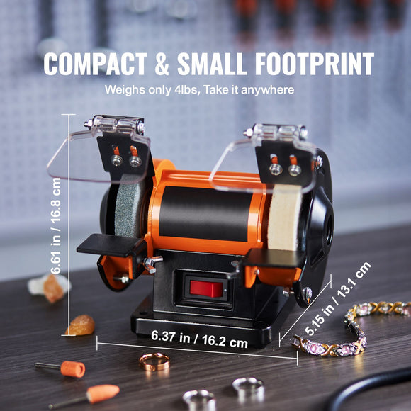 Jewelry Polisher, Bench Grinder Polishing & Buffing Machine, 3590RPM Bench Lathe Polisher with 1 Wool Wheel & 1 Abrasive Fiber Wheel & 1 Grinding Wheel & 100pcs Tools