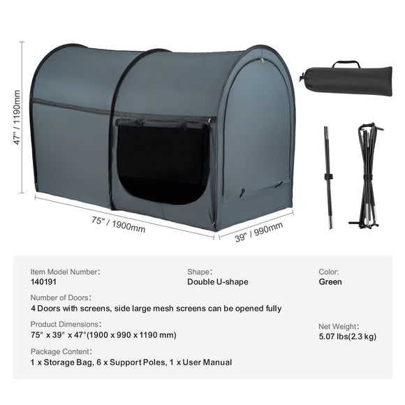 Bed Tent, Pongee Fabric, 4 Doors Breathable Dream Tent with 7 mm Fiber Poles on Bed Privacy, Full Size Block out Light Sleeping Bed Canopy, Fit for Kids Playhouse and Adults Sleeping Tent