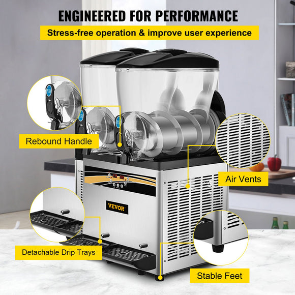 VEVOR Commercial Slush Machine Margarita Slush Maker 2x15L Frozen Drink Machine