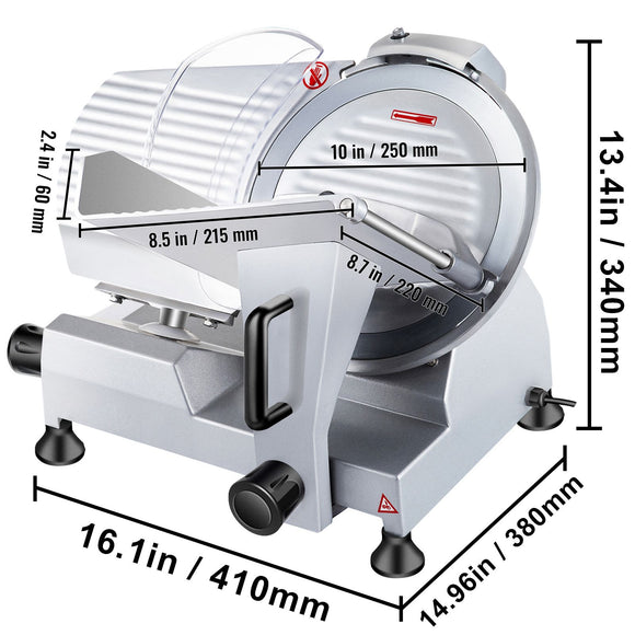 Commercial Meat Slicer, 240W Electric Deli Food Slicer, 10 inch Carbon Steel Blade Electric Food Slicer, 350-400RPM Meat Slicer, 0 - 0.47 inch Adjustable Thickness for Commercial and Home Use