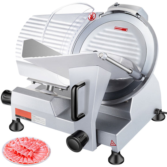 Commercial Meat Slicer, 240W Electric Deli Food Slicer, 10 inch Carbon Steel Blade Electric Food Slicer, 350-400RPM Meat Slicer, 0 - 0.47 inch Adjustable Thickness for Commercial and Home Use