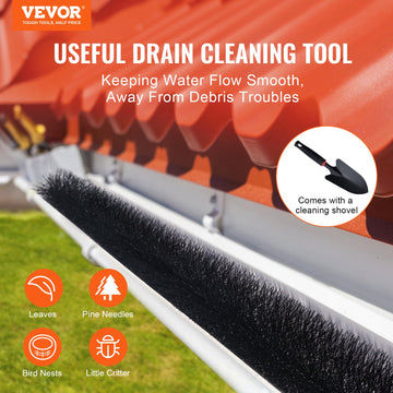 VEVOR Gutter Brush, 30 Feet Total Length 4.33 inch Diameter Gutter Cleaning Tools, Ground-Level Gutter Brush Leaf Guard for 5 Inch Gutters, Easily Clear roof Leaves and Debris, 10 Pack