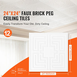 Ceiling Tiles 12-Pack 24 x 24 in PVC Easy Installation White Echo Pattern - 0