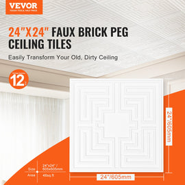 VEVOR Ceiling Tiles 12-Pack 24 x 24 in PVC Easy Installation White Echo Pattern - 0
