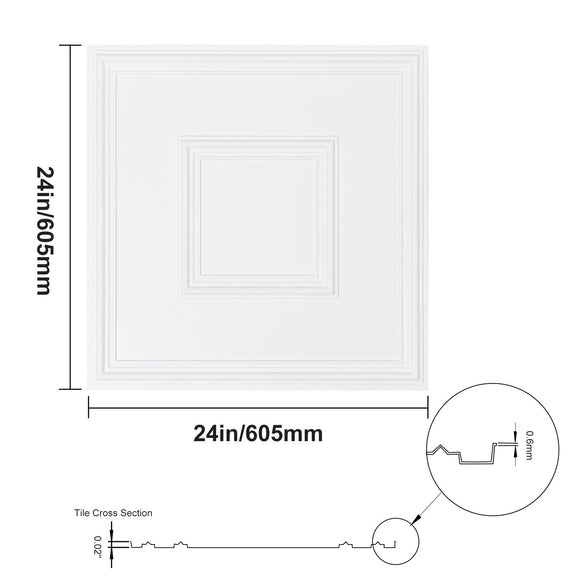 Ceiling Tiles 12-Pack 24 x 24 in PVC Easy Installation White Geometric