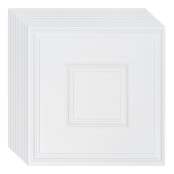 Ceiling Tiles 12-Pack 24 x 24 in PVC Easy Installation White Geometric