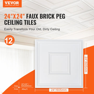 VEVOR Ceiling Tiles 12-Pack 24 x 24 in PVC Easy Installation White Geometric - 0