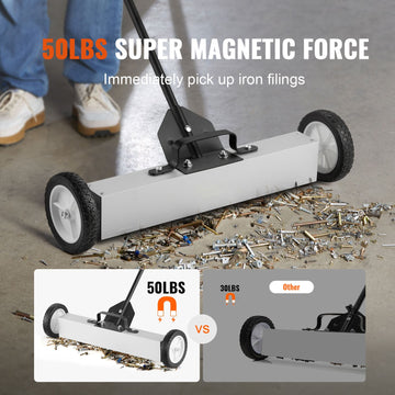 22.6 kg Rolling Magnetic Sweeper with Wheels, Push-Type Magnetic Pick Up Sweeper, Large Magnet Pickup Lawn Sweeper with Telescoping Handle, Easy Cleanup of Workshop Garage Yard - 0
