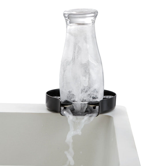 Glass Rinser, 10 Powerful Spraying Jets Rotating Cup Rinser for Sink, 304 Stainless Steel Faucet Cup Washer & Silicone Nonslip Pad for Baby Bottle, Glass Cup, Wine Glass (Matte Black Base)