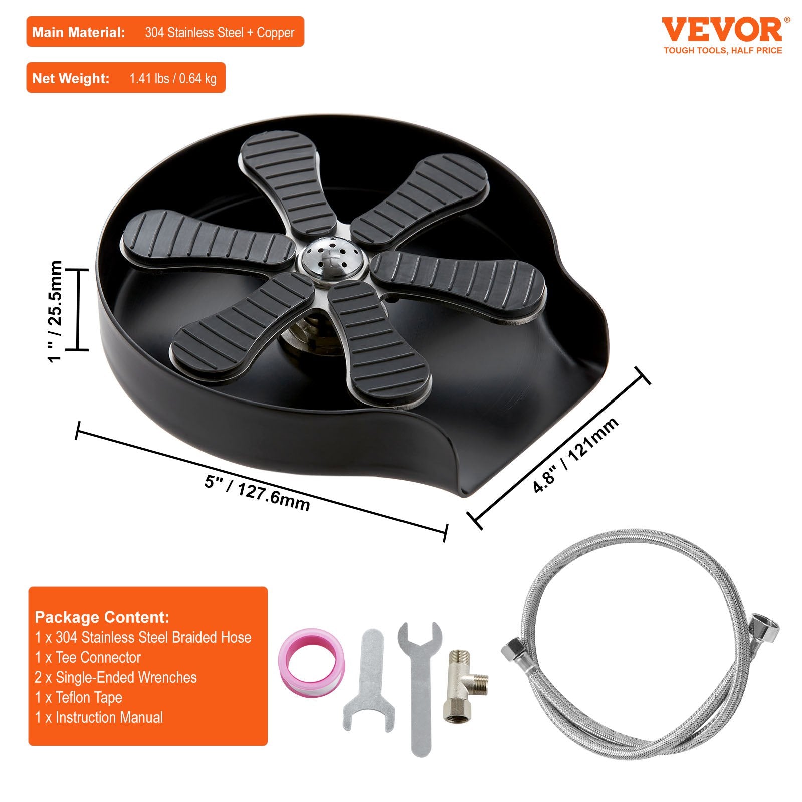 VEVOR Glass Rinser, 10 Powerful Spraying Jets Rotating Cup Rinser for Sink, 304 Stainless Steel Faucet Cup Washer & Silicone Nonslip Pad for Baby Bottle, Glass Cup, Wine Glass (Matte Black Base)