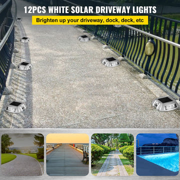Driveway Lights 12-Pack Solar Driveway Lights Bright White with Screws Solar Deck Lights Outdoor Waterproof Wireless Dock Lights 6 LEDs for Path Warning Garden Walkway Sidewalk Steps - 0