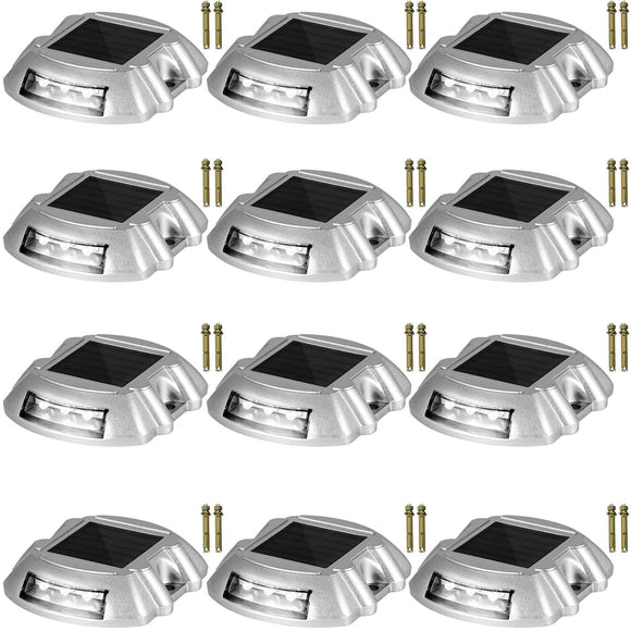 Driveway Lights 12-Pack Solar Driveway Lights Bright White with Screws Solar Deck Lights Outdoor Waterproof Wireless Dock Lights 6 LEDs for Path Warning Garden Walkway Sidewalk Steps