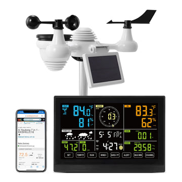 7-in-1 Wi-Fi Weather Station, 7.5 in Color Display, Home Weather Station Indoor Outdoor, with Solar Wireless Outdoor Sensor Alarm Alerts, for Temperature Humidity Wind Speed/Direction Rain